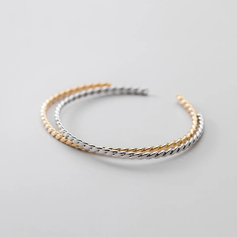 

New Style Sterling Silver 925 Twist Glossy Bangles For Women Hand Jewelry