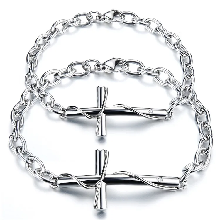 

Lovely Couple Stainless Steel Bracelet Unique Cross Chain Link Bracelets Gift