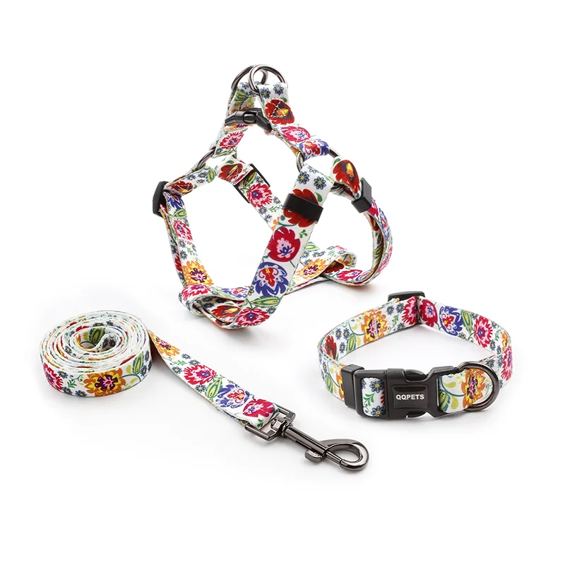 

China pet factory custom luxury dog leash collar harness set print logo