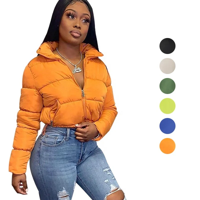 

2022 winter women clothes long sleeve puffer down jacket crop bubble coats