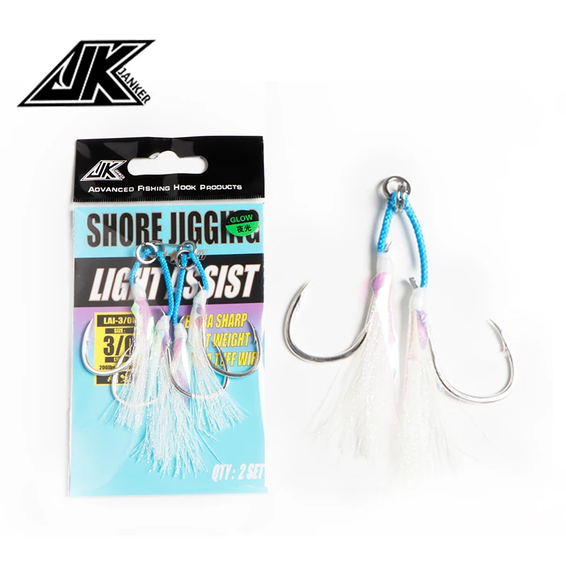 

JK LAI-L Series BKK Fishing Hooks Glow Luminous With Feather Hook Saltwater Fishing Slow Jigging Assist Hooks