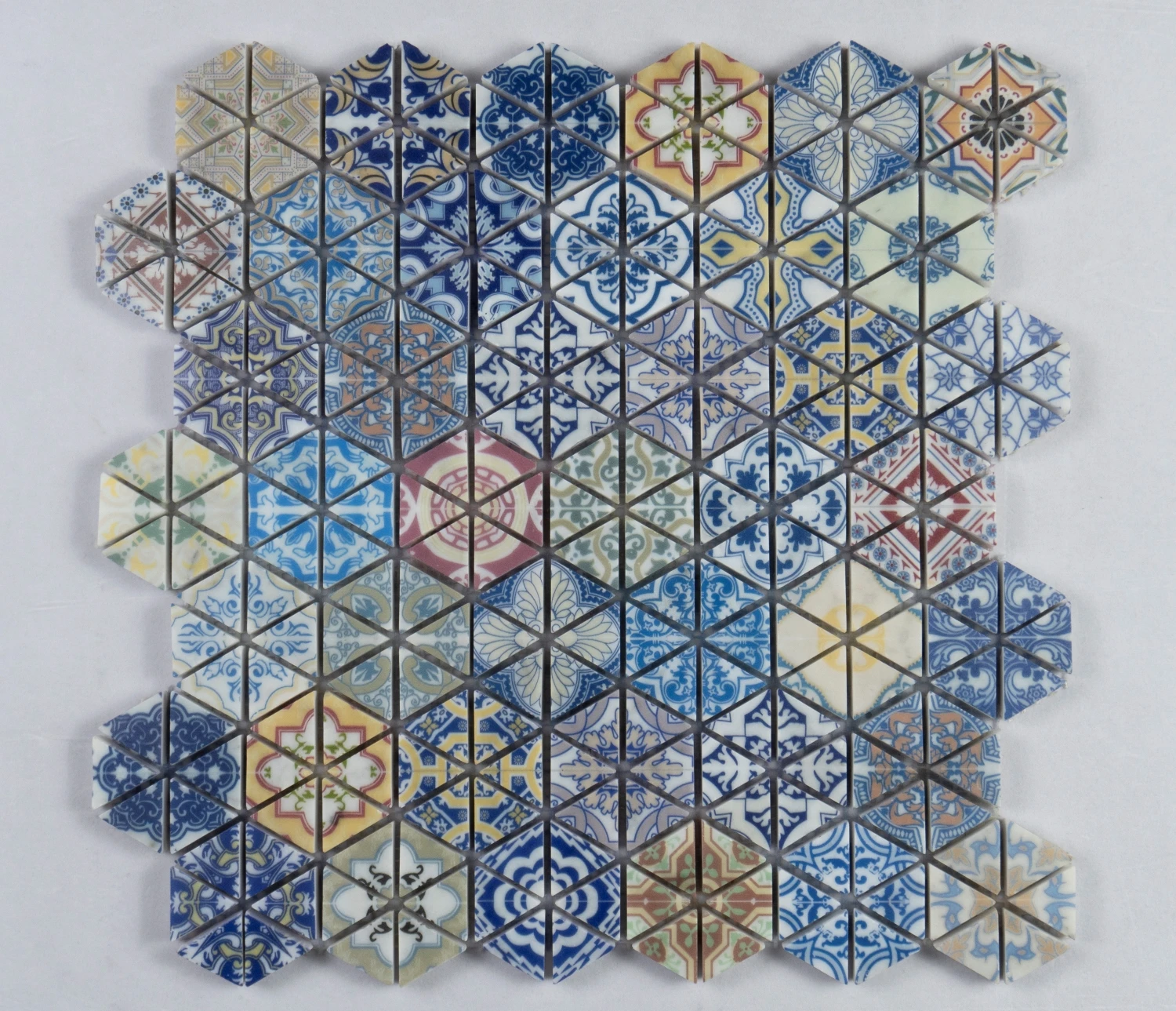 Mixed Blue Color Hexagonal Marble Mosaics Stone Mosaic Inkjet Printing  Artificial Stone Mosaic