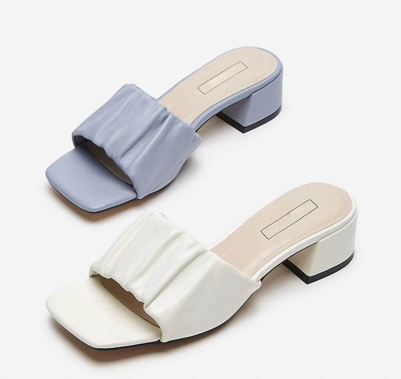 

women square toe sandals fashion folded design lady slid on high heel sandals, Customized color