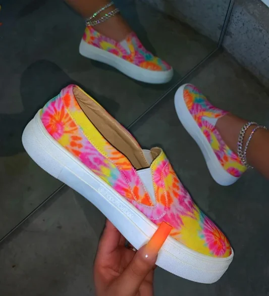 

Tie-dye Color Round Toe Causal Loafers Women Elastic Open Sneakers Low Cut Loafer Shoes, Mixed
