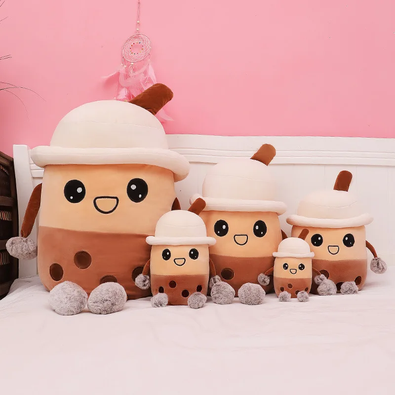 

Hot Sale Cute Cartoon Bubble Tea Cup Shaped Pillow Real-life Pearl Milk Tea Plush Toys Stuffed Soft Back Cushion Funny Toy