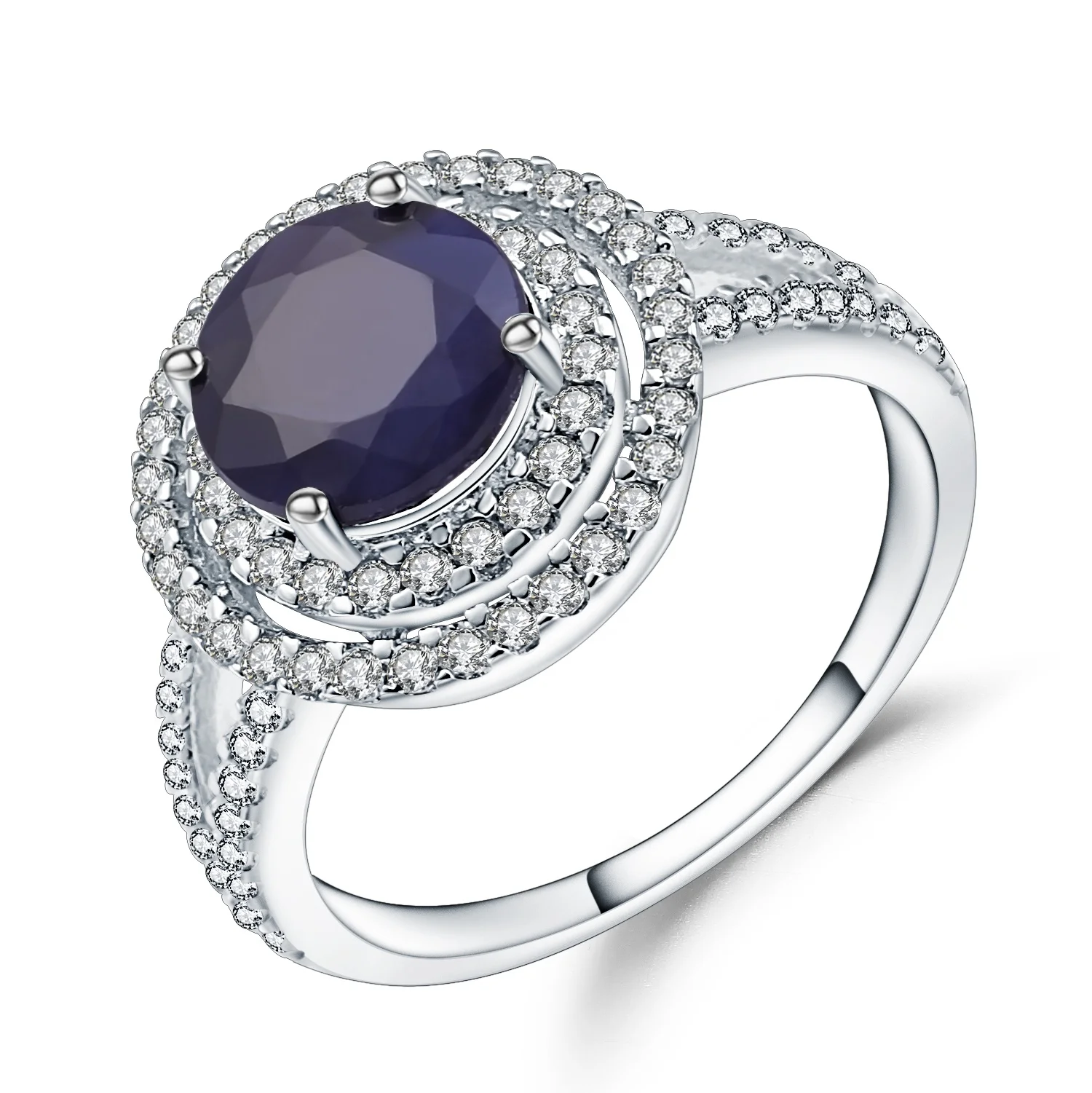 

Abiding Luxury Design 925 Sterling Silver Oval Blue Sapphire Wedding Ring With Zirconia Halo