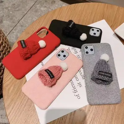 

For iPhone X Xr Christmas Hat Phone Case For iPhone 11 Pro Max Cute Mobile Back Cover For iPhone 6/7/8 Fur Phone Case Shockproof