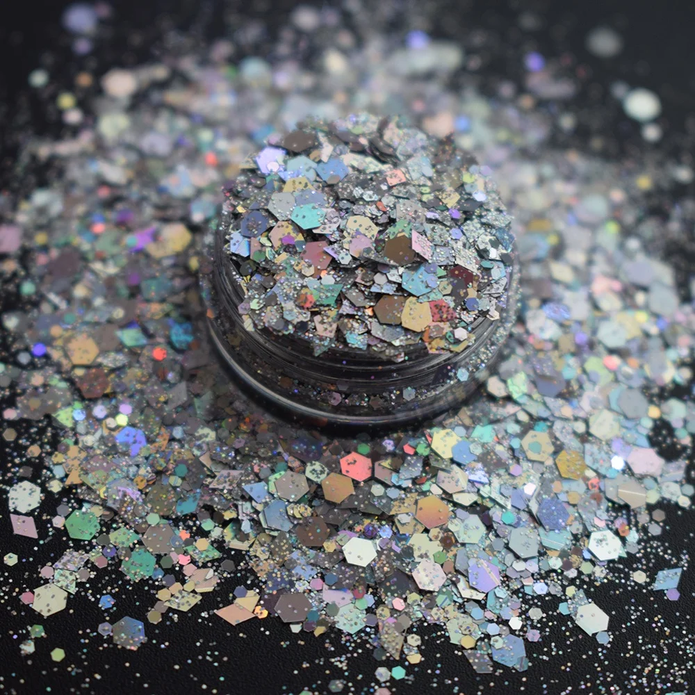 

Wholesale eco-friendly Newest Popular Shape Nail Glitter Cosmetic Grade Chunky Glitter Powder