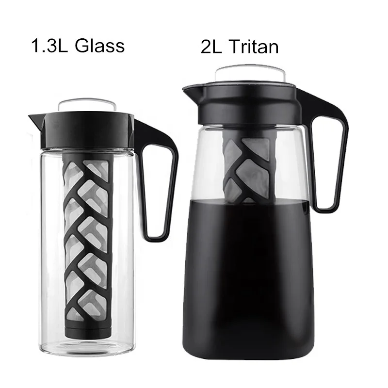 

2 Option BPA Free Leak proof Glass Pitcher Cold Brew Iced Coffee Maker with Airtight Lid Silicone Handle Reusable Mesh Filter