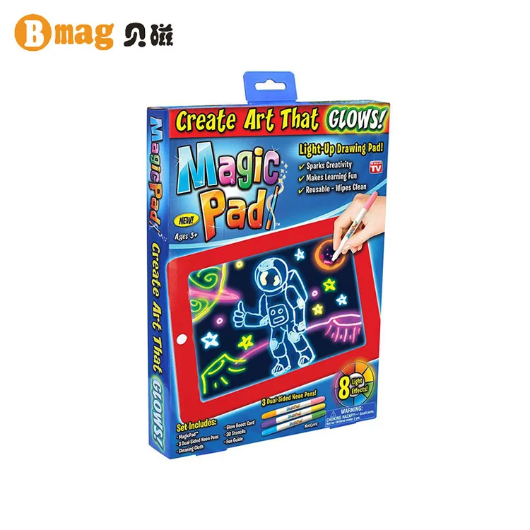 2020 Educational Toys Creative Art Magic Writing Pad Toy 3D Battery Powered Light Led Drawing Pad for Kids