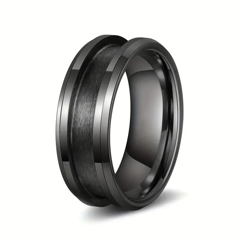 Poya Classic Black White Ceramic Blank Ring for Men Women 6mm & 8mm Beveled Edge Groove Engagement Gift Christian Jewelry