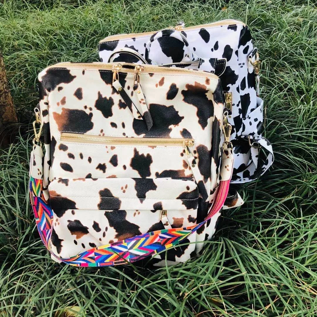 

New Cow Pattern Fashion Vintage Hailey Melea Convertible Backpack, As the picture