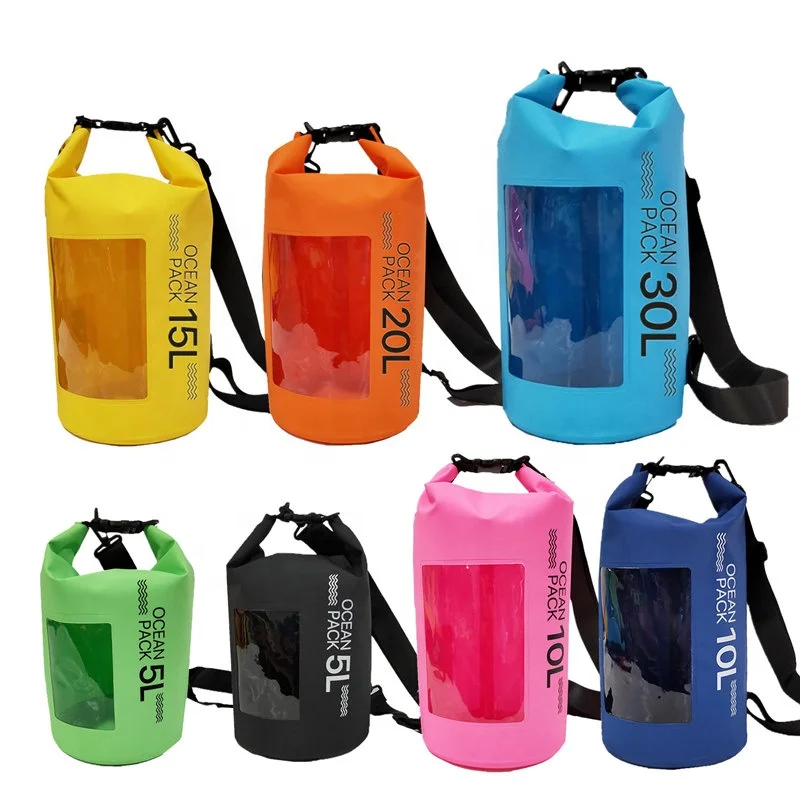 

Double Shoulders OEM Clear Window Outdoors Camping Fishing Floating PVC Bucket Backpack Custom Logo Print Wet Waterproof Dry Bag, Yellow,green,sky blue,blue,orange,black,pink