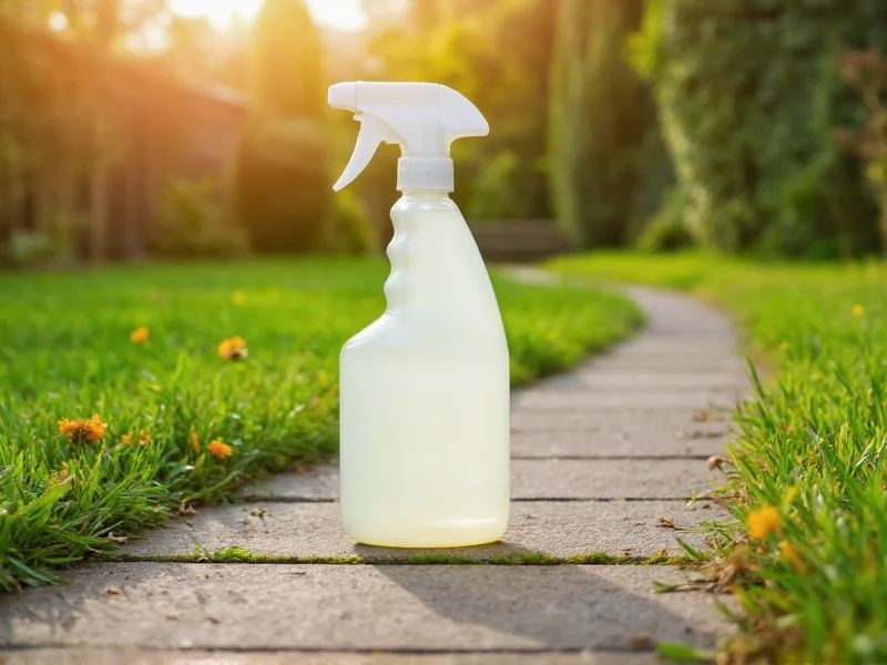 Vinegar spray bottle on garden path