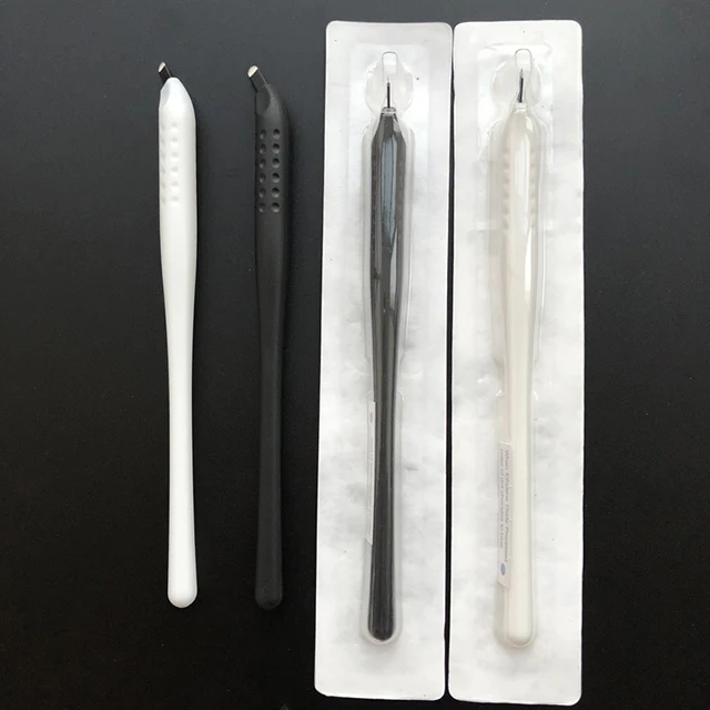 

Disposable Microblading 9/12/14/18U Manual Pen Microblading Hand Tools for Permanent Makeup Eyebrow Tattoo, Black, white