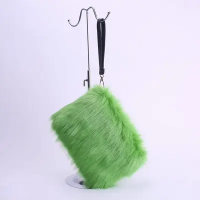 

High Quality Luxury Fox Fur Rainbow Handbag Winter Colorful Fox Fur Bag For Women, As picutre