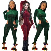 

2020 wholesale fashion trendy plus size spring woman clothing sexy velvet jumpsuit