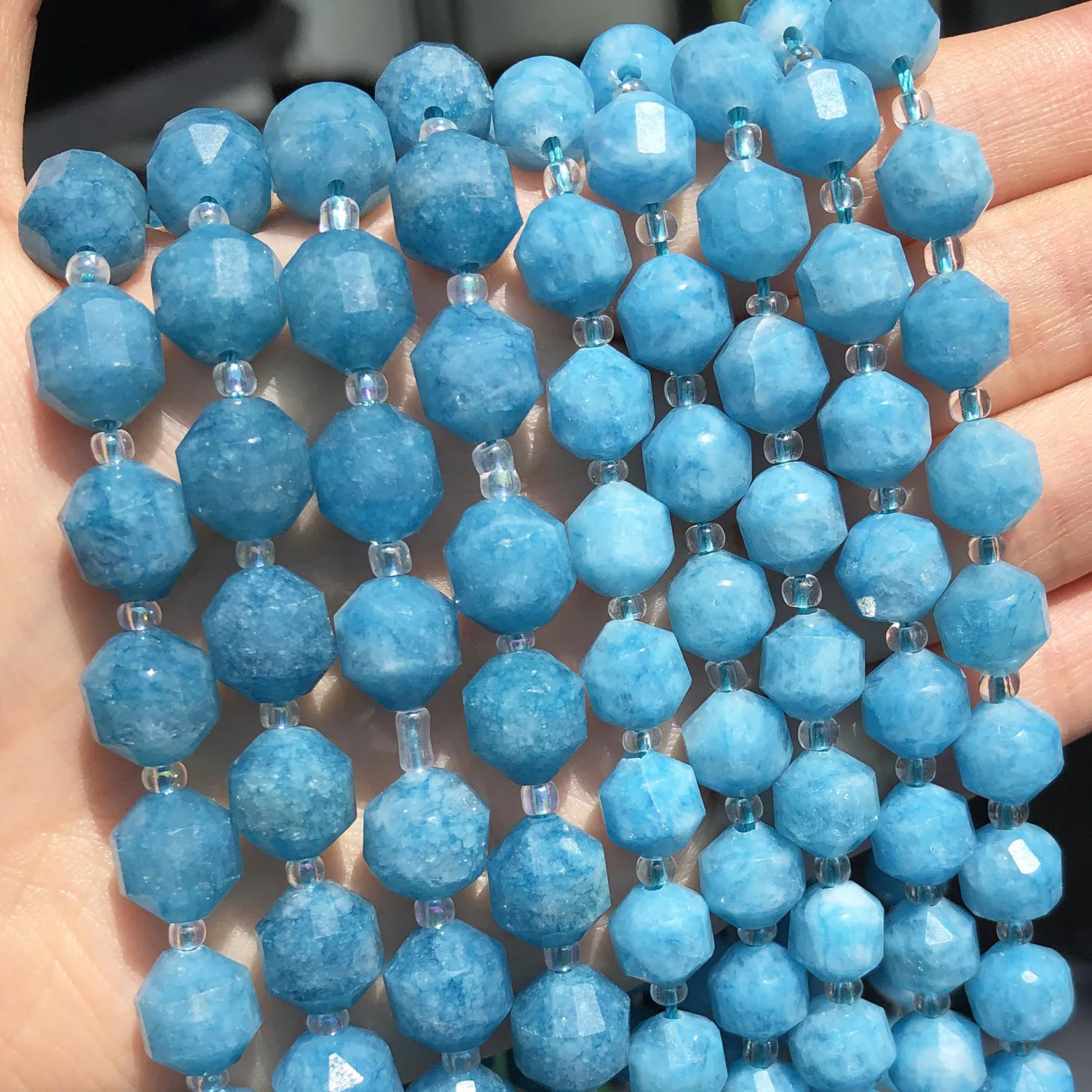 

Smooth 8mm/10mm Faceted Olive Shape Blue Jades Chalcedony Stone Beads For Bracelet DIY Making