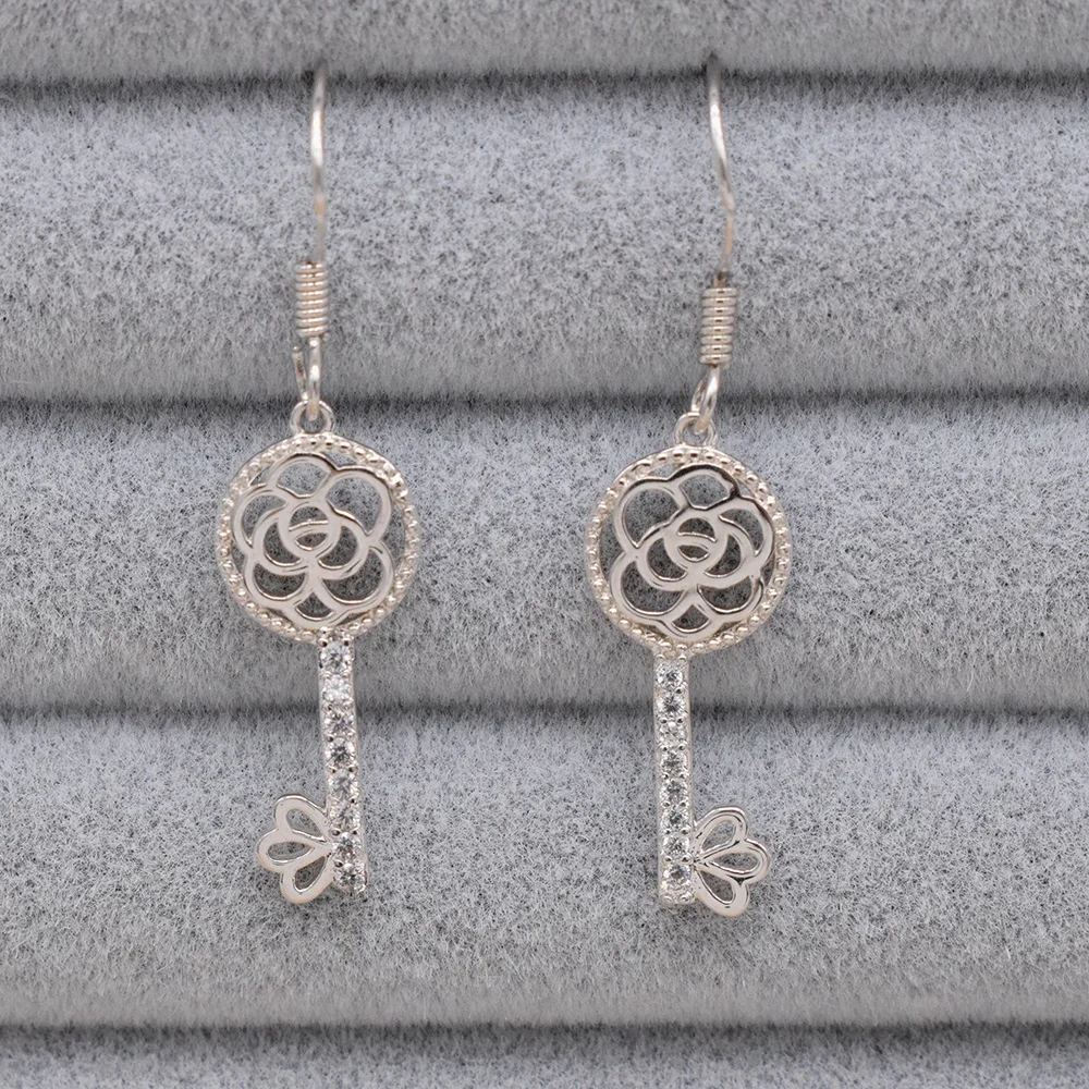 

platinum plated key shape earrings jewelry latest design of rose fashion pendant earrings for women