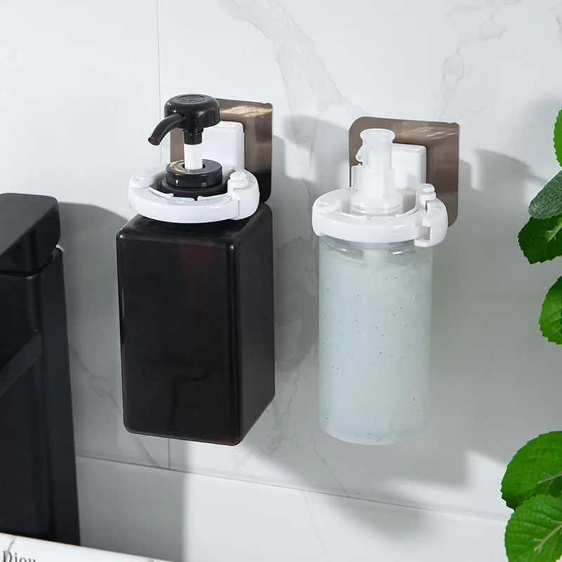 

Self Adhesive Wall Mounted Bottle Clamp Shower Gel Rack Shampoo Holder Hand Sanitizer Hanger For Bathroom Kitchen, White,blue