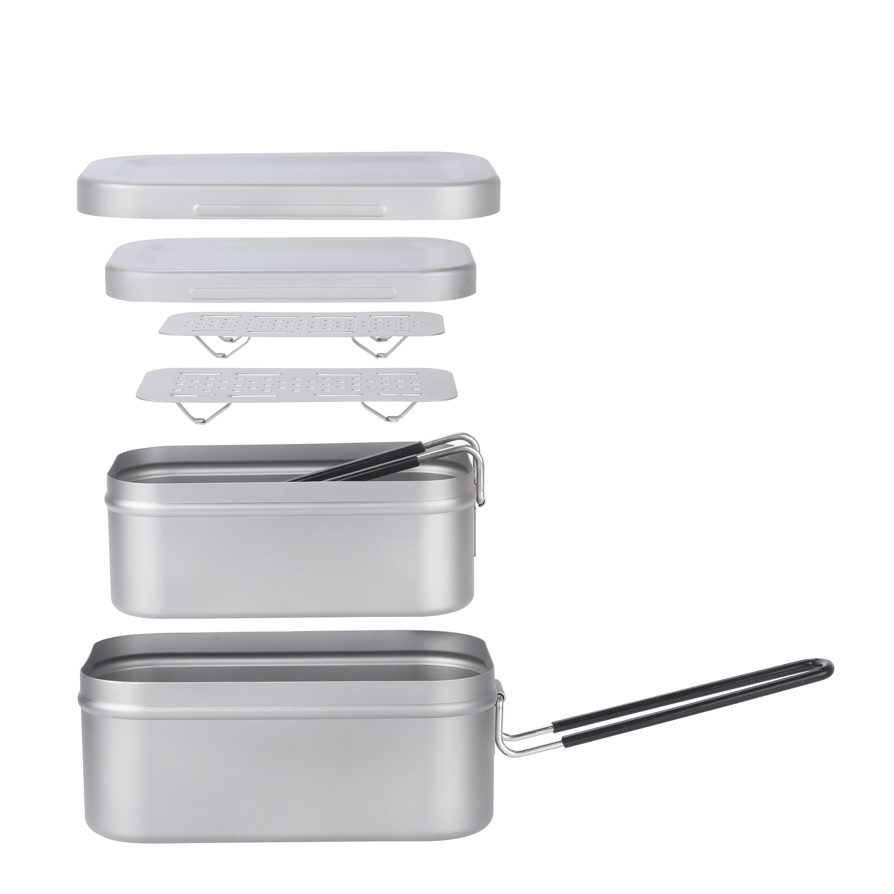 Camping Bento Cooking Box Portable Mess Kit Titanium Cookware Lightweight Cooking Equipment Lunch Box Mess Tin