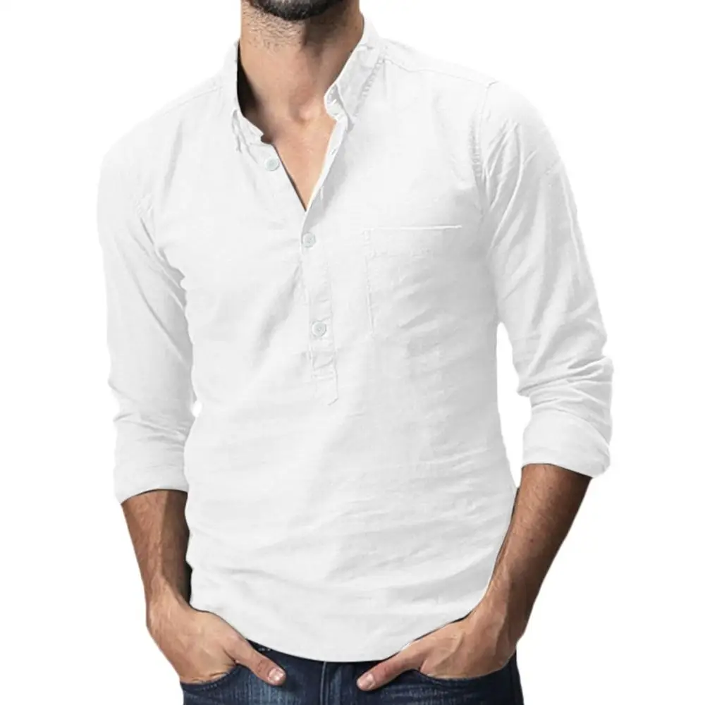 

2020 Summer Men's Baggy Cotton Linen Solid Multi-Pocket camisa masculina Short Sleeve Turn-down Collar Shirts hawaiian shirt, Custom color