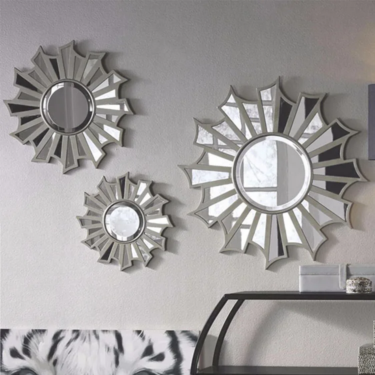 60-40-30CM Set 3 Manufacture Sun Flower Art Wooden Frame Mirror for Living Room Wall Home Decorative Hanging Dropshipping DDP