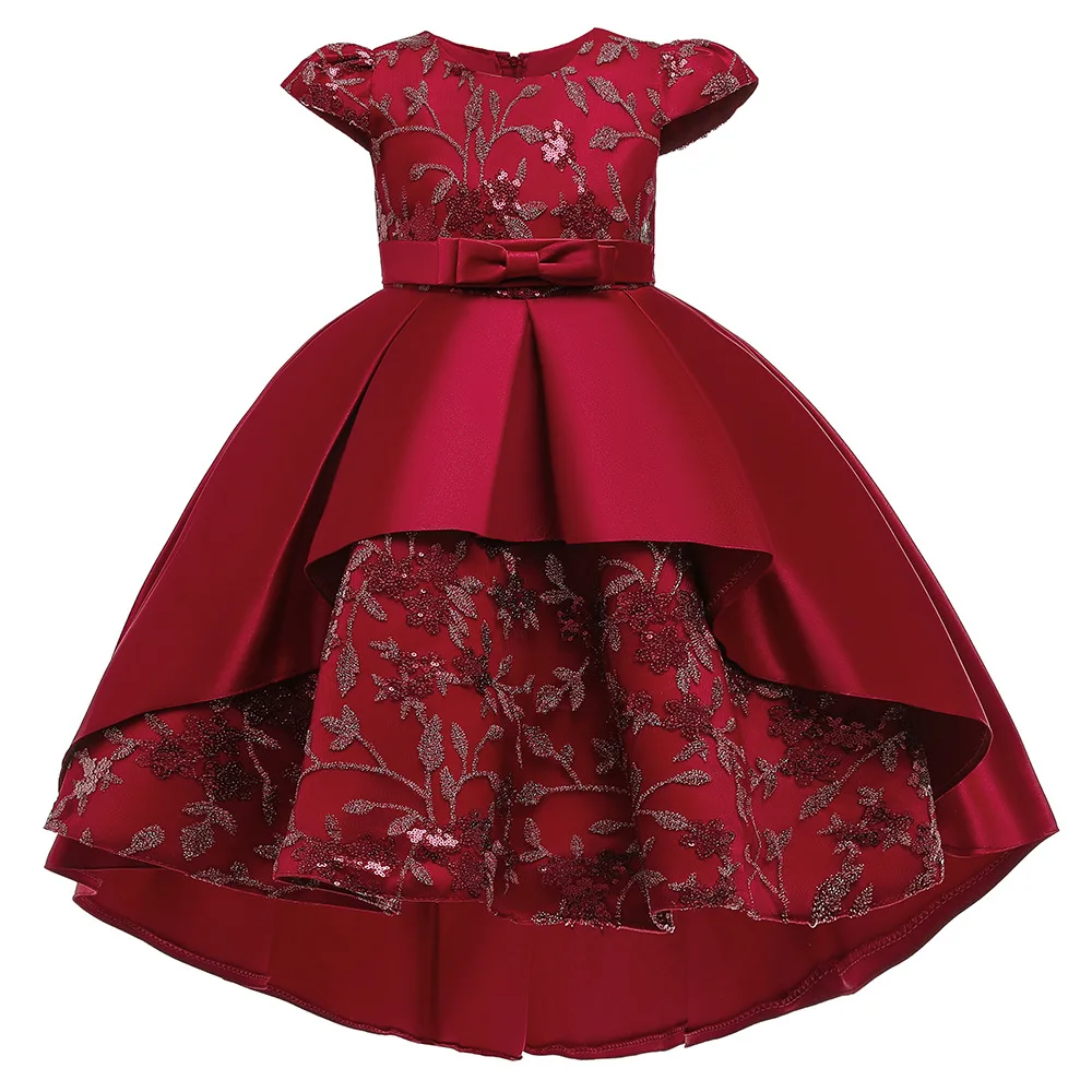 

High Quality Frock Kids Party Wear Flower Girl Western Party Formal Trailing Birthday Dress, 4 colors