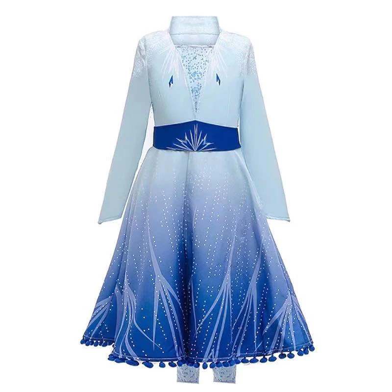 

New Princess 2 Elsa Anna Girls Princess Dress Halloween Cosplay Costume For Kids Birthday Evening Party Dresses 3 pcs one set, As picture