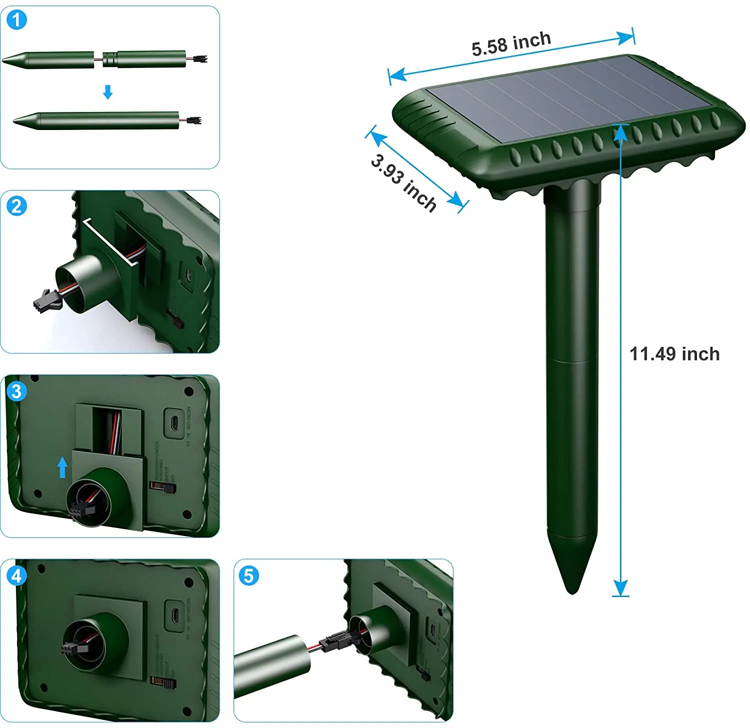 

Outdoor Solar Sensor Repel Mole Rats Snakes Three Gear Adjustable Ultrasonic Pest Repeller