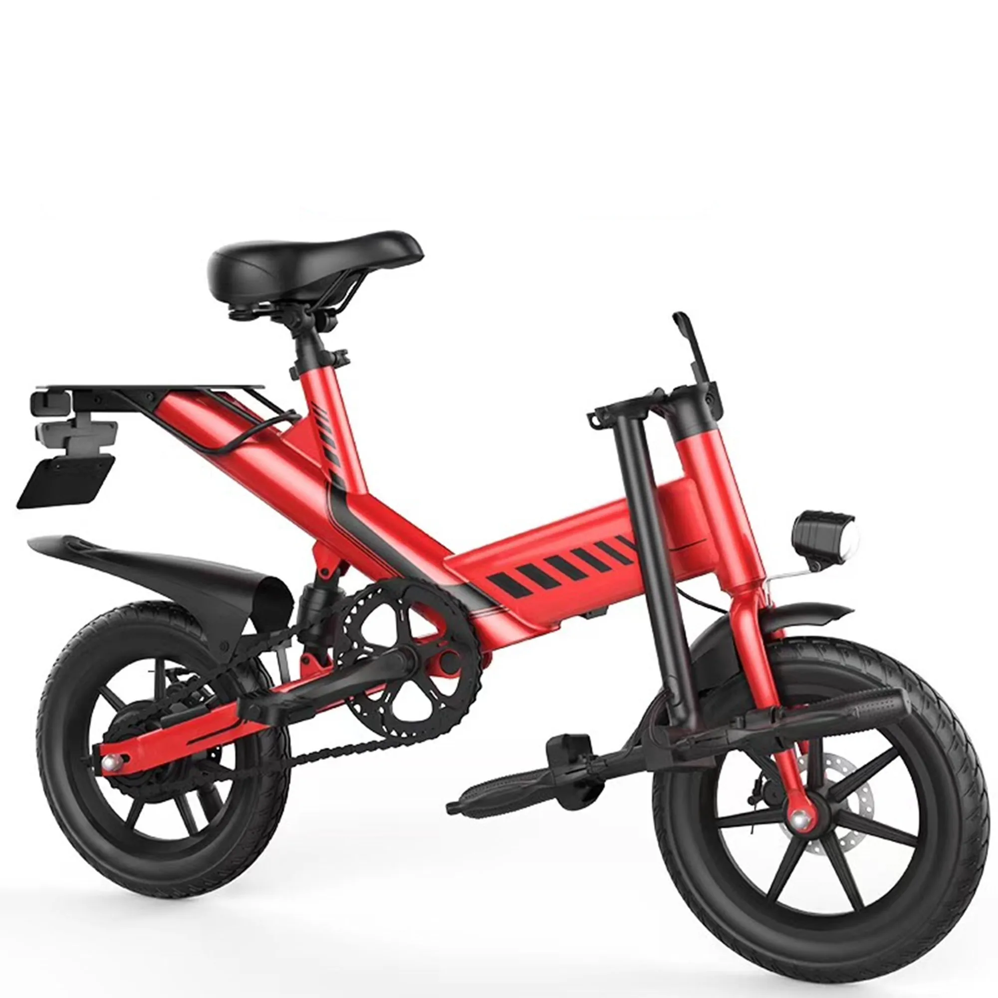 

Small mini folding electric bicycle ultralightgeneration portable lithium electric scooter women's walking trolley, Black red