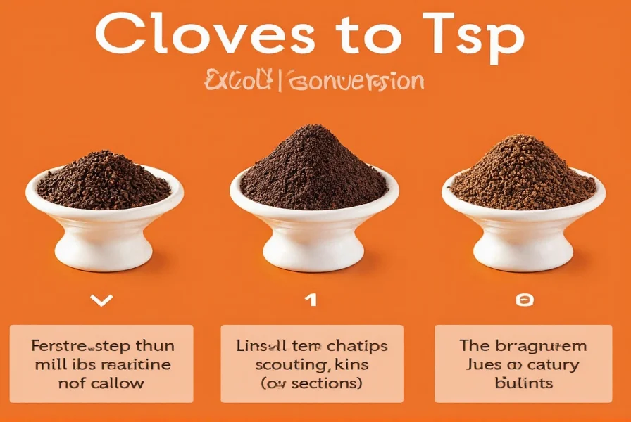 Whole cloves next to ground cloves with measuring spoons showing conversion ratio