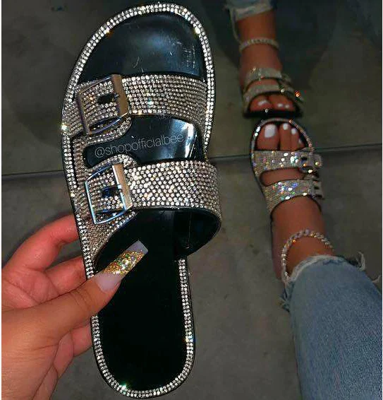 

2020 New INS Hot sale womens sandals Summer Crystal rhinestone slippers Ladies Jelly Sandals Outdoor Beach Sandals for Women, White, red, green, black