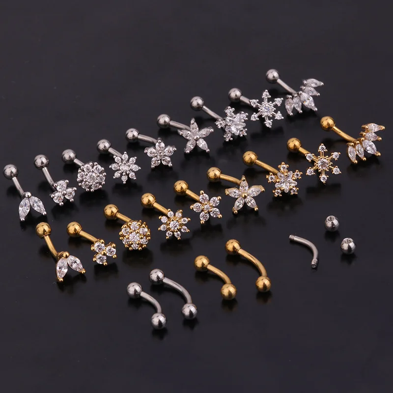 

New Fashion Flower Bar Cochlear Nail Eyebrow Piercing Zircon Stainless Steel Helix Rook Piercing Jewelry