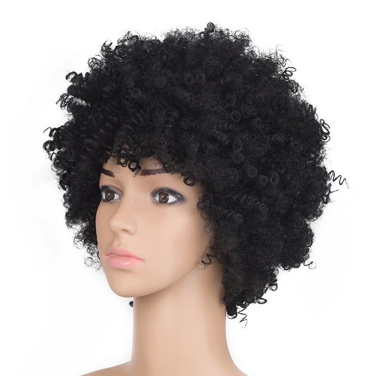 

Afro Black Lady's Wig Synthetic Hair Extended Part Synthetic Wig Bob Style Wig With Bangs For Black Women, Pic showed