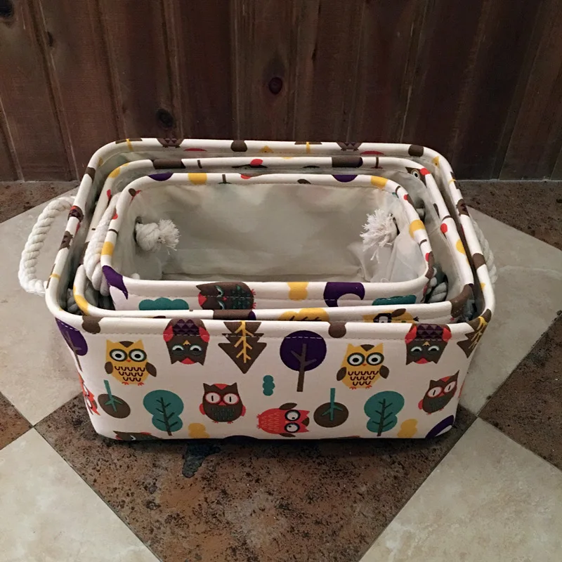 

APHACATOP Owl Design 3 Sets Digital Printing Baby Storage Basket with Cotton Rope Handle