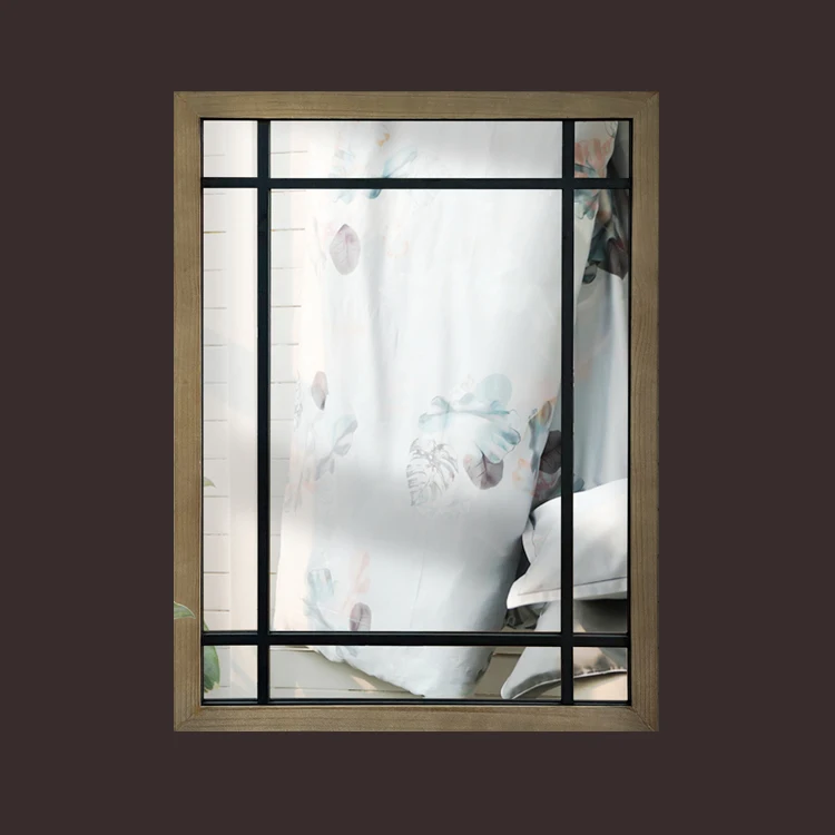 

RTS Square Wooden Theme Offer Hanging Mirror Living Room Garden Decorative Mirrors Wall, Brown