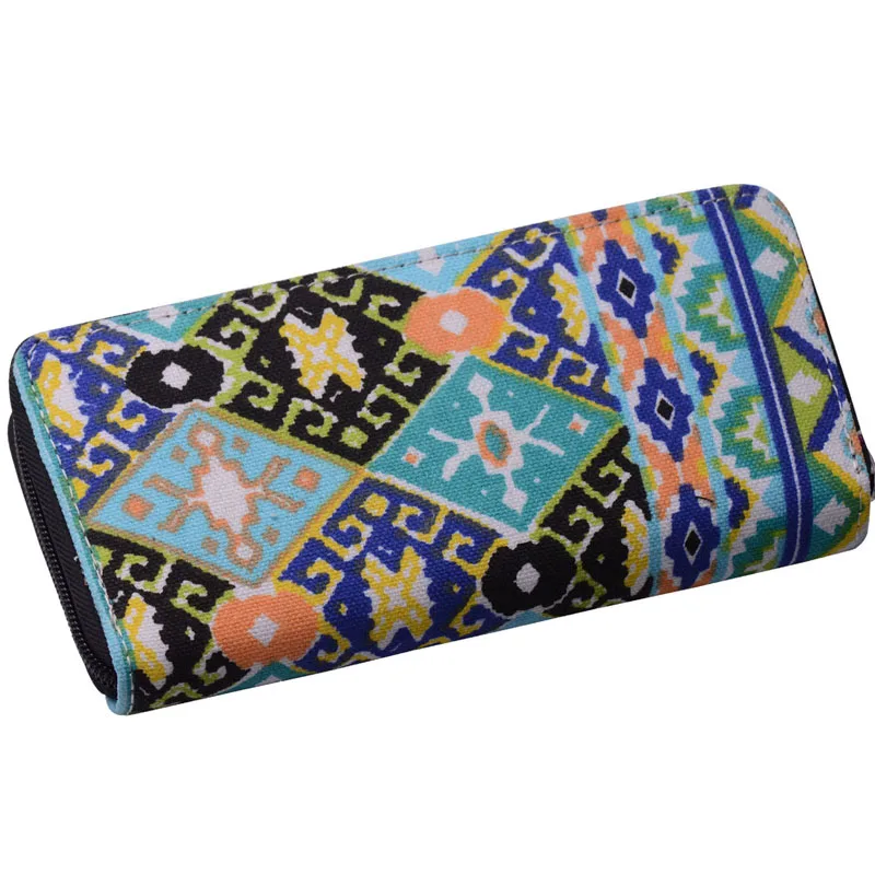 

Fashion Large Capacity Multi Card Slot Long Zipper Ethnic Geometric Pattern Canvas Wallet Mobile Purse Card Holder