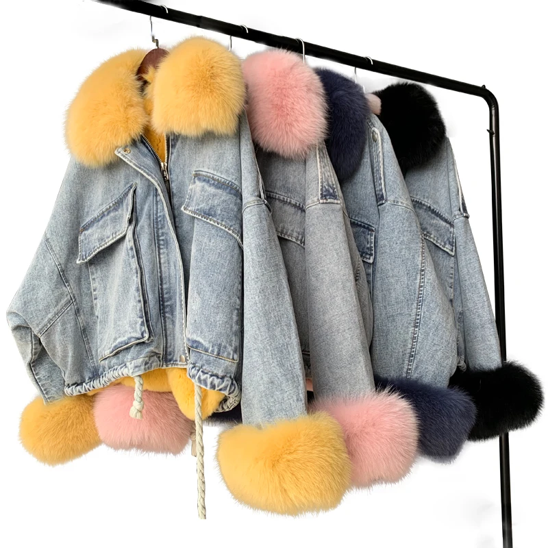 

Women Winter Short Style Rex Rabbit Fur Lining Jacket Coat Customize Fashion Denim Jean Jacket with Fur, Picture or custom