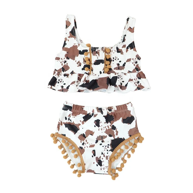 

Baby girl's summer backless and tassel Cow Print children's Shorts Set