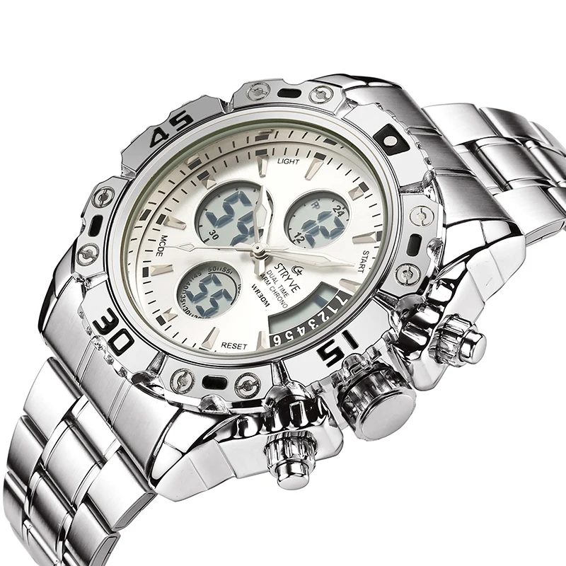 

Best selling luxury brand Stryve S8018 watch dual time waterproof 30M diving digital stainless steel men's watch hot sport watch