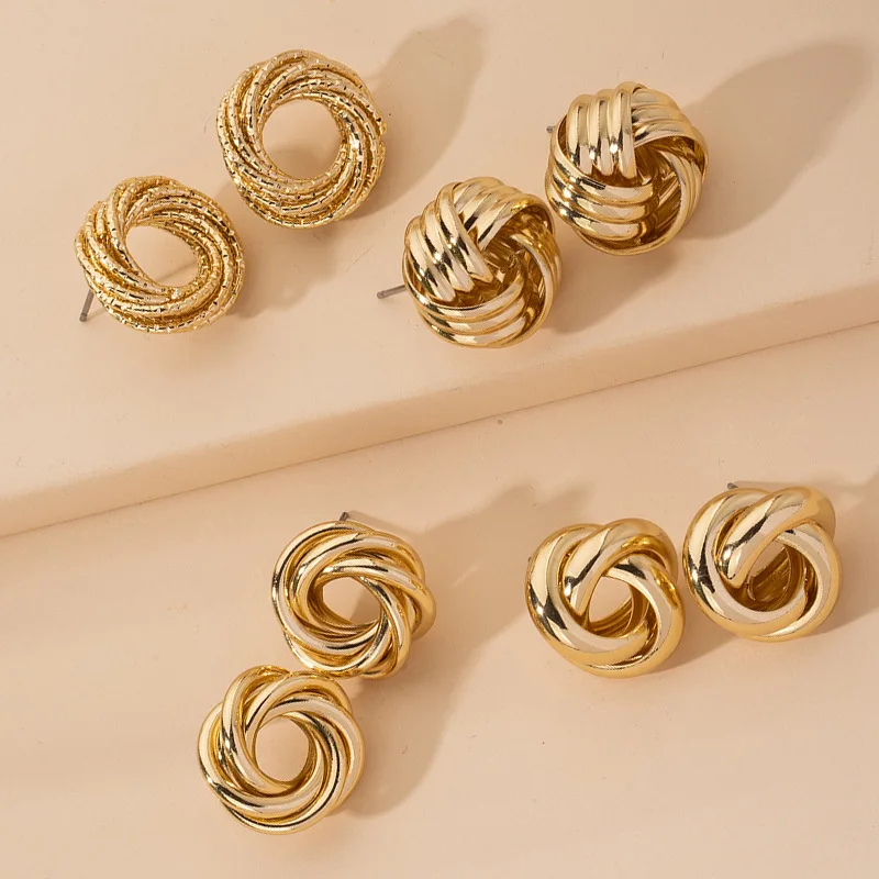 

French Retro 18K Gold Plated Twisted Circle Wrapped Flower Stud Earring