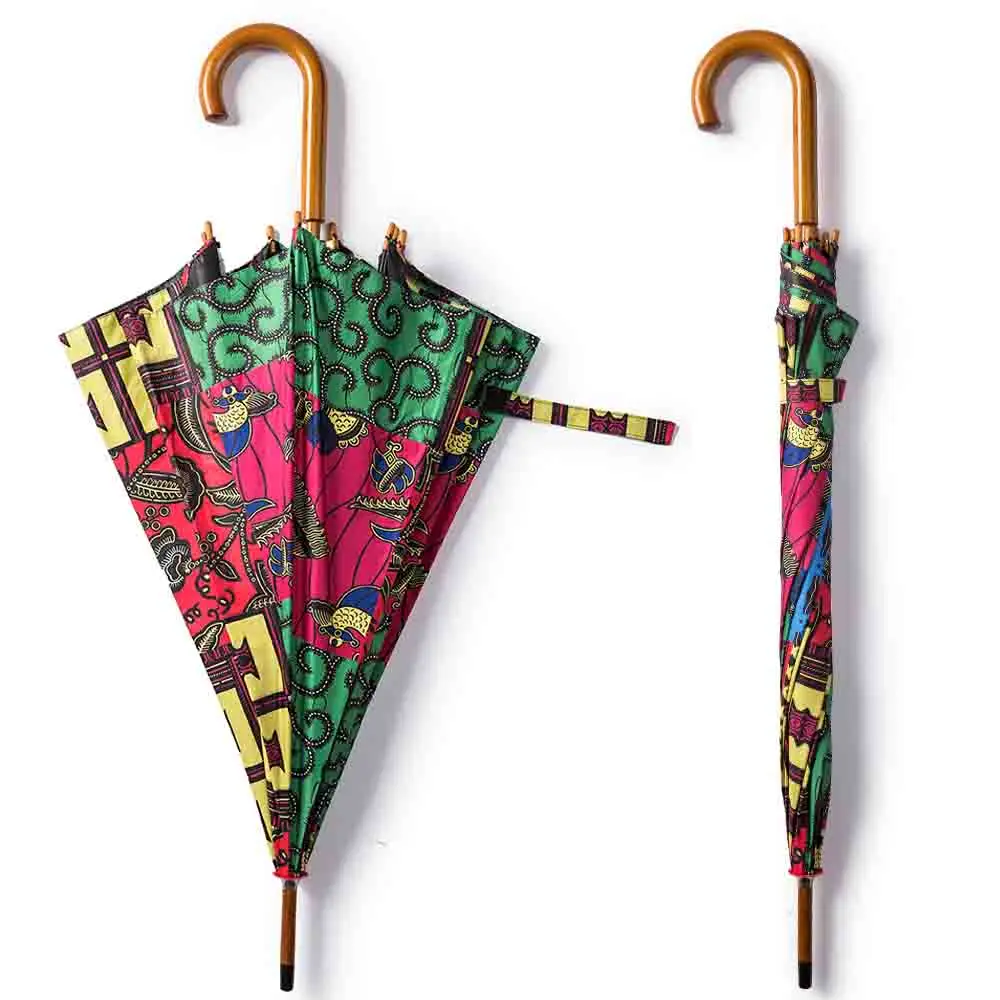 

African Wax Patten Waterproof Sun Umbrella wooden handle african print umbrellas best gift, Customized