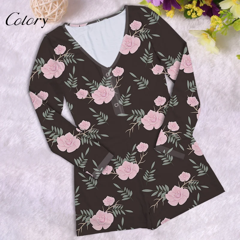 

Colory African American Logo Printed On Kids Pajamas Flower Print Onesie Women, Picture shows