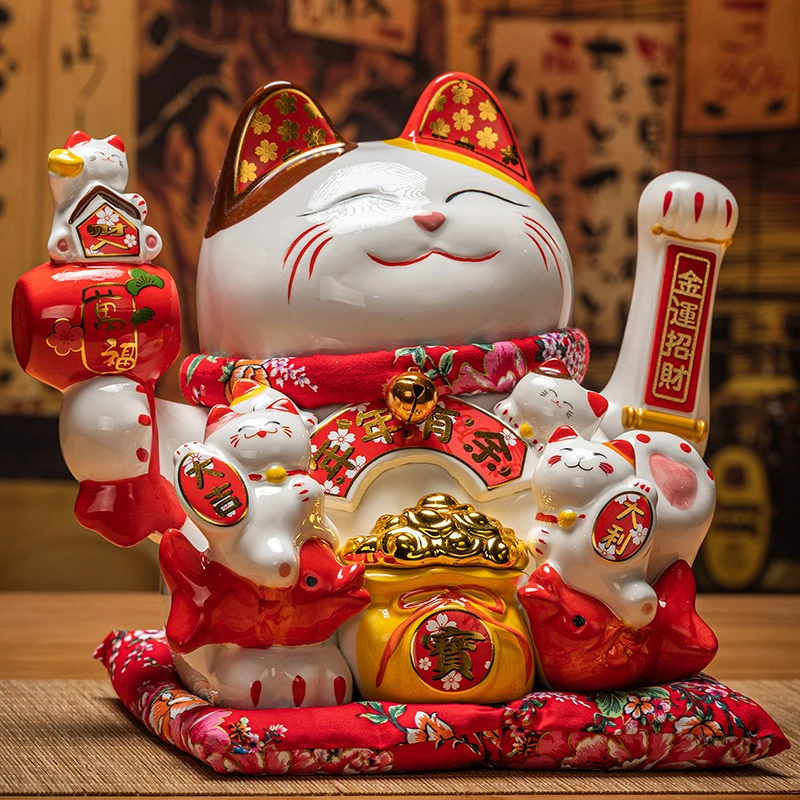

Custom Japanese style Wealth Code geomantic omen ceramic Lucky Cat for Statue Store opened Gift Desktop luxury Home Decoration