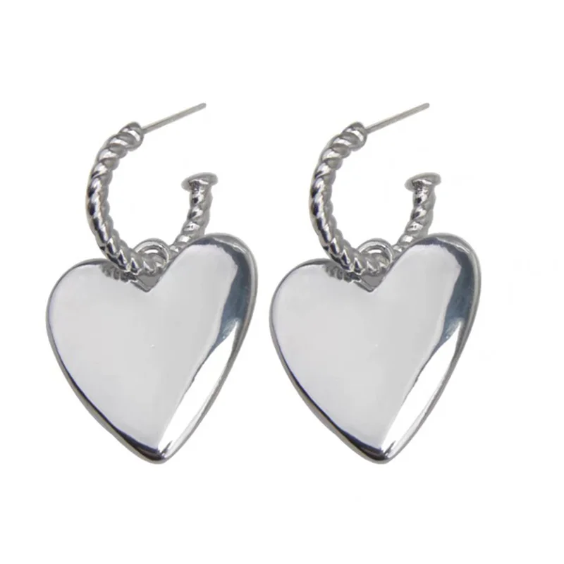 

Hotsale Fashion New Silver Plated Twisted C Hoop Heart Earring Geometric Love Heart Drop Earring, Photo