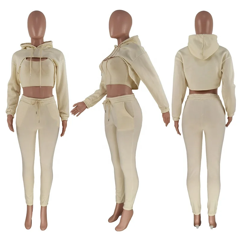 

Fashion 3 Piece Quality Women Sweatsuit Set Tracksuit, As picture