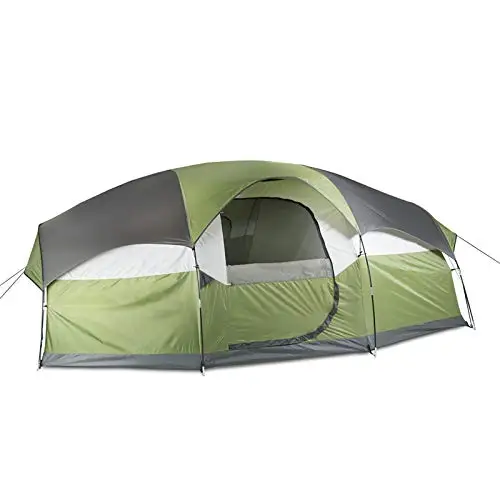 

6-8 Person Double Layer Large Family Tent Waterproof Camping Tent, Green/orange red
