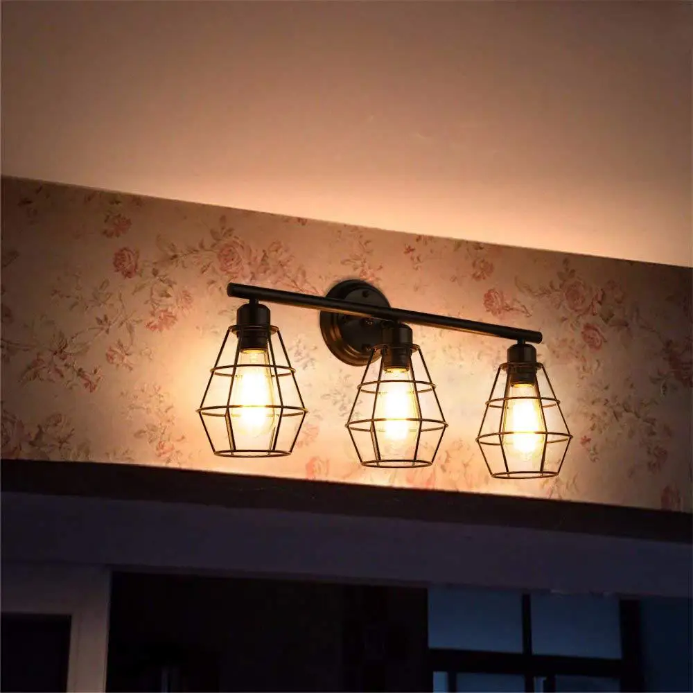 Amazon Hot Selling American Style Retro Wrought Iron Industrial Wall Lamp Creative Restaurant Cafe 2 Head LED Wall Lights