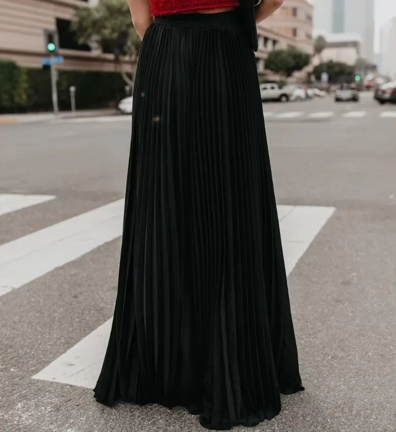103-105cm  Fashion Elegant Style Pleated Skirt  Retro Women Long Skirt   Women New Casual Spring Summer Ladies Maxi Skirt 10%